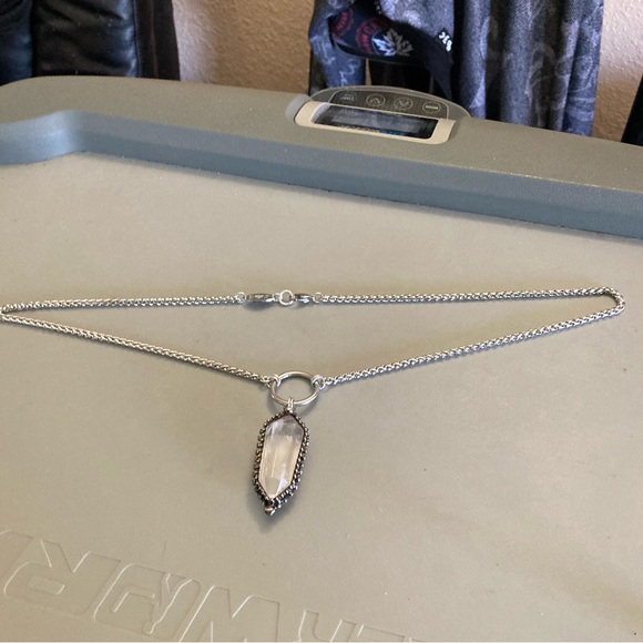 LONG 26 inch chain BIG Crystal quartz black electroplated boho goth necklace - Picture 13 of 14